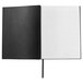 A black rectangular Universal casebound notebook with lined white pages.