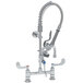 A chrome T&S mini pre-rinse faucet with hoses and sprayer.