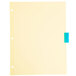A yellow folder with a yellow piece of paper and blue Avery tab dividers.