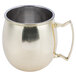 An American Metalcraft mirrored gold Moscow Mule mug with a handle.