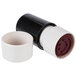 A Universal 3/4" round red pre-inked smile face stamp in a white and black plastic tube.