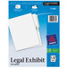 A blue box of Avery Premium Collated 1-10 Side Tab Table of Contents Legal Exhibit Dividers with white paper and white tabs.