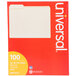 A Universal red file folder with white rectangular labels.
