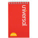 A red Universal top wirebound memo book with white text on the cover.