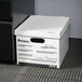 A white Universal corrugated storage box with lift-off lid and black text.