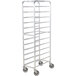 A white metal Winholt stainless steel platter cart with wheels.