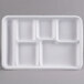 A white rectangular Huhtamaki Chinet cafeteria tray with 6 compartments.