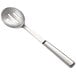 A Vollrath stainless steel slotted serving spoon with a hollow handle.