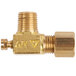 A close-up of a brass Avantco pilot valve with a threaded nozzle.