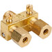 A gold metal Avantco dual pilot valve with two brass nuts.