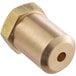 A close-up of a brass Avantco natural gas orifice with a threaded gold nut.