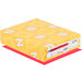 A yellow rectangular package of Astrobrights Re-Entry Red cardstock with white letters on it.