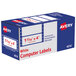 A blue and white box of Avery White Dot Matrix Mailing Labels with red text.
