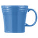 A close up of a Fiesta Lapis blue china mug with a handle.