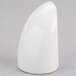 A close-up of a white porcelain pepper shaker with a white background.