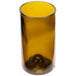 An Arcoroc brown glass wine tumbler with a yellow rim.