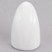 A white porcelain salt shaker with a curved shape and a white lid.