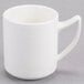 A white mug with a white handle.