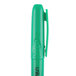 A Universal Fluorescent Green chisel tip highlighter pen with a green cap.