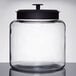 An Anchor Hocking glass Montana jar with a black lid.
