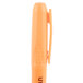 The tip of a Universal Fluorescent Orange Chisel Tip Highlighter with a black handle and orange cap in a plastic container.