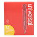 A red Universal desk style permanent marker on a red box for Universal UNV07052 Red Chisel Tip Desk Style Permanent Markers.