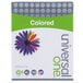 A white Universal package of orchid colored copy paper with a green and purple flower on it.