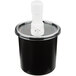 A black plastic container with a white cap and white pipe inside.