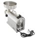 A white Weston Pro Series electric meat grinder with a bowl on top.