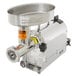 A silver Weston Pro Series electric meat grinder with a stainless steel bowl.