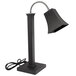 An Eastern Tabletop black steel freestanding heat lamp with a square shade and adjustable neck.