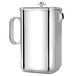 A silver stainless steel Eastern Tabletop Java coffee pot with a lid and handle.