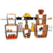 A rectangular tempered glass buffet shelf with a display of food on it.