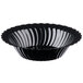 A black Fineline plastic bowl with a curved edge and spiral design.