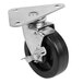 A set of four black and silver Blodgett swivel plate casters.
