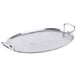 An American Metalcraft stainless steel oval griddle tray with handles.