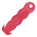 A red plastic Klever Kutter box cutter tool with a hole in the handle.