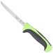 A Mercer Culinary Millennia Colors narrow boning knife with a green handle and black blade.