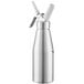 A silver Chef Master whipped cream dispenser with a white nozzle.