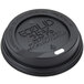 A black plastic Eco-Products hot cup lid with a black band and the words "liquid 25%" on it.