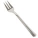 A close-up of a WNA Comet Reflections stainless steel look plastic fork with a silver handle.