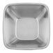A square silver stainless steel bowl with a square shape.