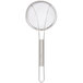 A 5 1/2" round stainless steel mesh strainer with a long handle.