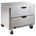 A large stainless steel Beverage-Air undercounter refrigerator with 2 drawers.