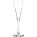 A close-up of a Libbey trumpet flute wine glass with a long stem.