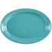 A turquoise oval platter with a white background.