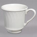 A Homer Laughlin bright white china tea cup with a handle.
