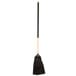 A black broom with a wooden handle.