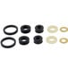 A T&S black rubber seal kit with round objects of different sizes and a hole in the center.