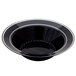 A black Fineline plastic soup bowl with a silver rim.